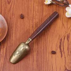 Cabo De Madeira Pá De Chá Colher Cobre Ébano Colheres De Café Utensílios De Mesa Fácil Limpeza Anti Polvilhe BR