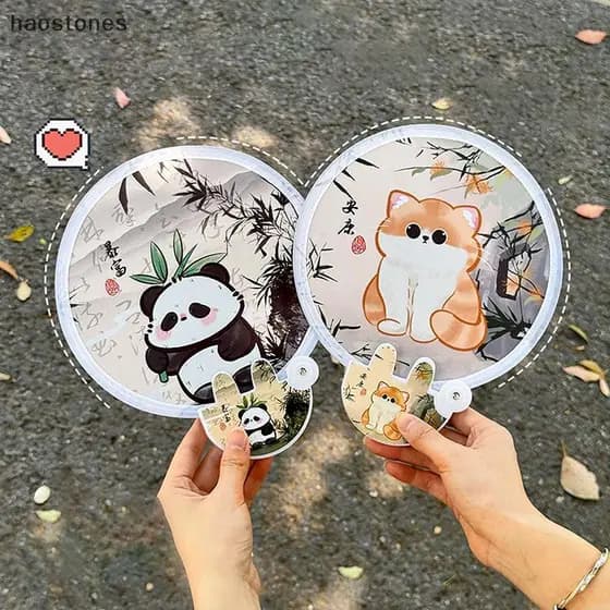 Ventilador Dobrável Portátil Dos Desenhos Animados Kawaii Criativo Legal Verão De Mão Disco Voador Poeta Pano Presentes
