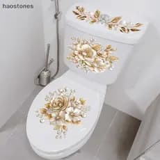 Luxo Ouro Pérola Floral Toalete Stier À Prova Dwaterproof Água Auto-Adesivo Decoração Do Banheiro Parede Stiers Para Cas