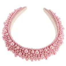 Tiara de pérolas barrocas para mulheres, acessório de cabelo rosa com esponja, faixa de cabelo elegante com contas, aces