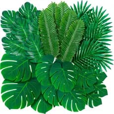108 folhas artificiais de palmeira monstera tropical - 6 tipos de folhas de palmeira falsas grandes, totalmente verdes,
