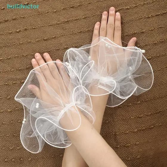 1 Par Flare Grânulo Manga Manicure Foto Baground Casamento Tule Punhos Decoração Portátil Fotografia Realce Do Prego