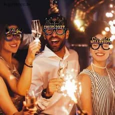 Huijin 2027 Óculos De Papel Temáticos De Ano Novo Preto Ouro Glitter 8/16 Peças Lembrancinhas Para Celebrações Públicas