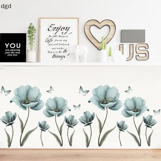 [DGD] 2 Pçs/set Azul Pintado Flor Papel De Parede Quarto Varanda Embelezamento De Casa Decorativa Stiers