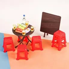 1 Conjunto 1 : 12 Casa De Bonecas Em Miniatura Mesa Dobrável Fezes Jantar Móveis Modelo Decoração Brinquedo Boneca Acess
