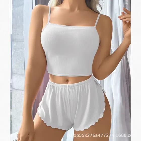 Cross-Border feminino Homewear amor impressão Shorts babados Casual Pit tiras pode usar fora pijamas feminino atacado