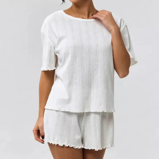 Fornecimento exclusivo estilo transfronteiriço de venda quente contendo algodão feminino verão enrolado meia manga Short