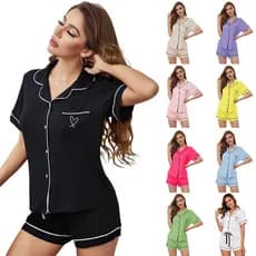 Pijamas transfronteiriços femininos verão básico Shorts de manga curta feminino Homewear terno pijamas