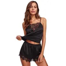 Novo estilo Homewear elegante e confortável conjunto de pijamas de renda grande estoque pronto