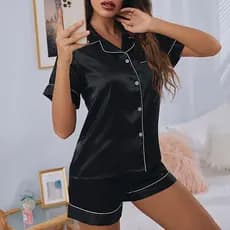 Pijamas femininos verão listrado cor sólida básico Shorts de manga curta Casual senhoras Homewear terno 2349