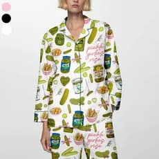 2026 Pijama feminino transfronteiriço, pijama estampado de lapela, terno de manga comprida
