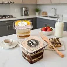 50 Pçs Copos De Plástico Transparente Descartável Mousse Sobremesa Caixa Com Tampa Acrílico Comida Bolo Copo 150/250/380
