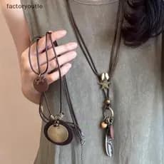 FAR Vintage Boho Metal Pena Nelace Para Mulheres Antigo Colar Longo Correntes Pingente Artesanal Declaração Jóias Camada
