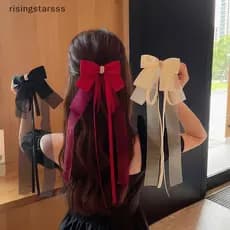 Novo Doce Grande Bowknot Grampo De Cabelo Para Mulheres Meninas Lolita Fita Longa Sólida Hairpin Bonito Rabo De Cavalo F