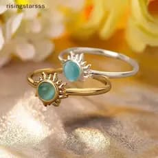 Anéis De Opala De Sol De Aço Inoxidável Para Mulheres , Cor Dourada , Casal , Estética , Noivado , Anel De Casamento , J