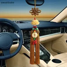 Carro Bom Lu Lótus Pingente Moda Interior Do Decora Ornamentos Espelho Retrovisor Ping Um Bule Nó Chinês Decoração