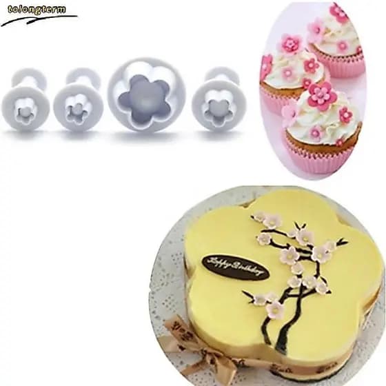4 Pçs Flor De Ameixa Fondant Bolo Cortador Êmbolo Molde De Biscoito Decoração Doces
