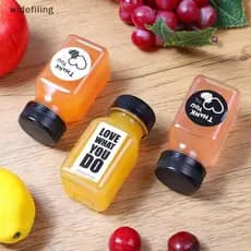 Recipiente De Bebida 4Pcs Garrafas De Suco 120ml Vazio Transparente Café Milktea Garrafa De Plástico Quadrada Com Tampa