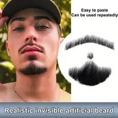 100 % Cabelo Humano Barba Bla Marrom Renda Malha Rasa Curto Realista Bigode Falso Para Homens Maquiagem Facial Feito À M