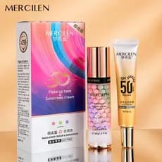 MERCILEN Primer De Maquiagem Facial , Creme Tricolor Para Iluminar O Contorno , Isolamento De Cores , Base À Prova D'águ