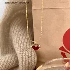 Moda Coração Vermelho Pingente Dourado Nelace Para Mulheres Doce Elegante Nicho Design Festa Jóias Presentes De Casament