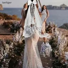 Véu De Casamento De Tule De Camada Dupla Com Borda De Renda E Destaque Simples Elegante Para Eventos De Mulheres Noivas