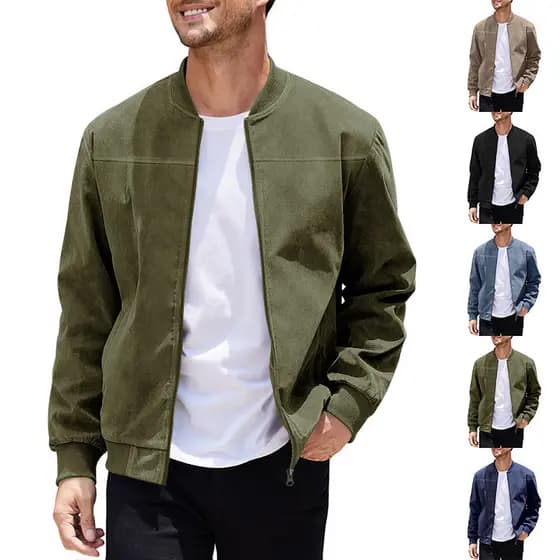 Cross-Border ocasional primavera outono novo estilo masculino camurça quente zíper gola alta jaqueta esportiva de negóci
