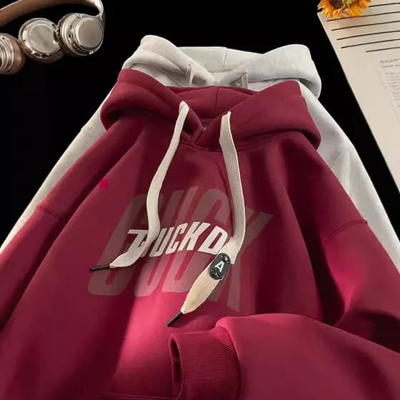 Moletom com capuz rígido pesado masculino primavera outono americano Street Wear adolescente outono inverno vinho vermel