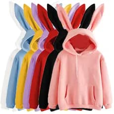 2026 outono inverno novo estilo feminino Harajuku moletom com capuz coelho moletom cor sólida solto Casual feminino topo