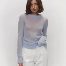 2026 primavera verão novo estilo fino camisola blusa feminina em torno do pescoço estilo transparente estilo básico malh