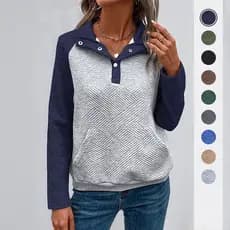 [100% roupas] Venda quente moletom Casual estilo simples pulôver cor combinando gola POLO moletom feminino