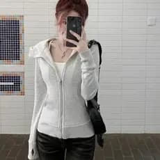 [Lightning Warehouse Hot-selling] Moletom com capuz estilo americano cinza moletom feminino Casual jaqueta superior repa