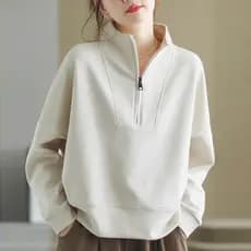 Gola meia zíper moletom senhoras outono inverno estilo moda exterior usar manga comprida pulôver Casual topo