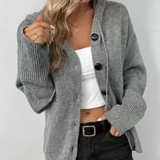 Cor sólida com capuz único Breasted Cross-Border camisola feminina 2026 outono inverno novo estilo cordão K