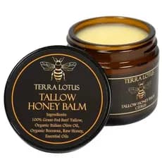 Terra Lotus - Bálsamo de Sebo de Carne Bovina Orgânico Alimentada a Pasto com Mel Cru - Creme Hidratante para Pele Macia