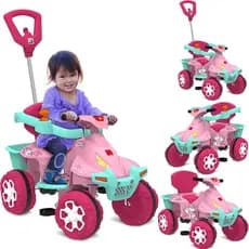 Carrinho Infantil Passeio e Pedal Smart Quad Rosa/Azul Bandeirante 2 em 1