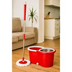 Mop desaguador automático giratório 360° Cabo aço Inox Cesto aço Inox com balde