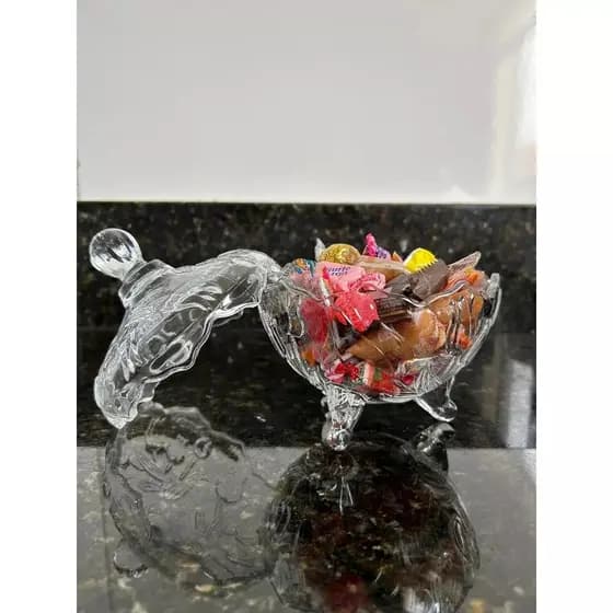 Bomboniere Baleiro de Vidro 500ml com Pé Potiche Decorativo Porta Doces Premium