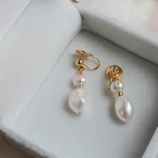 | kit brinco aço inoxidável | 【cartelas de brincos feminino】 ☀Barroco em forma especial de água doce pérola clipe de ore