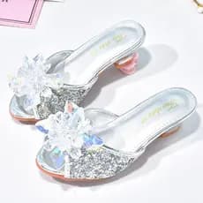 | slippers | ❊Meninas sapatos de cristal de prata verão crianças chinelos de salto alto moda exterior usar casa sapatos