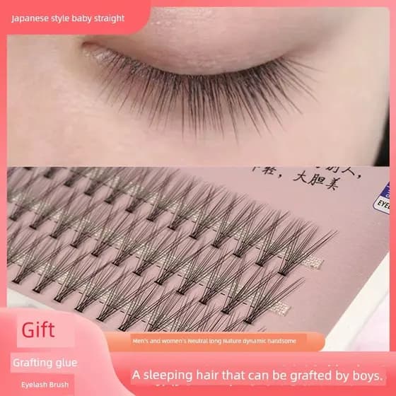 cílios com cola e pinça cílios tufinho gatinho ☜Influenciador estilo japonês bebê reto Super macio cílios postiços natur