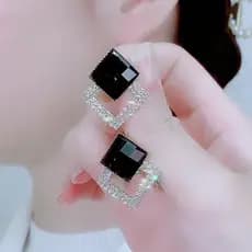 | kit brinco aço inoxidável | 【cartelas de brincos feminino】 ♕Nova moda duplo diamante brincos de cristal curto quadrado