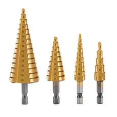 Broca escalonada de ranhura reta com haste hexagonal, broca escalonada espiral com haste triangular para perfurar e expa