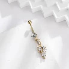 bijuterias femininas piercing umbigo ✰Versão coreana folha cheia de diamante umbigo anel High-End em forma de flor amor
