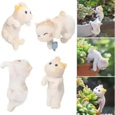 4 peças de estátuas de gatos escaladores para vasos, figuras de animais fofas para decoração de plantas em vasos, aquári