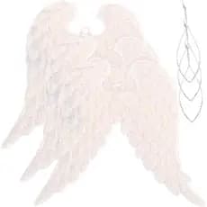 VOSAREA 3 peças de enfeites de asas de anjo de Natal com glitter, decoração de asas de anjo para pendurar na árvore de N