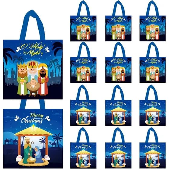 Jengaer 20 Sacolas de Presente de Natal com Tema de Natividade, Sacolas de Natal Não Tecidas com Alças, Sacolas de Prese