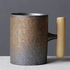 Caneca de Cerâmica Vintage Estilo Japonês com Efeito de Ferrugem, para Café, Chá, Leite, Cerveja, com Alça de Madeira, p