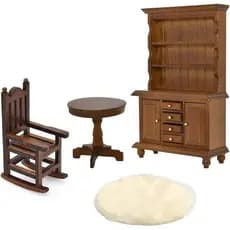 Móveis em Miniatura para Casa de Bonecas iLAND em Escala 1:12, Cadeira, Mesa, Estante e Tapete para Casa de Bonecas (Con