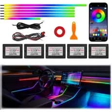 Iluminação Ambiente Interna de Carro em Acrílico, Kit de Fita LED RGB Interna com Modo de Sincronização Musical, Comprim